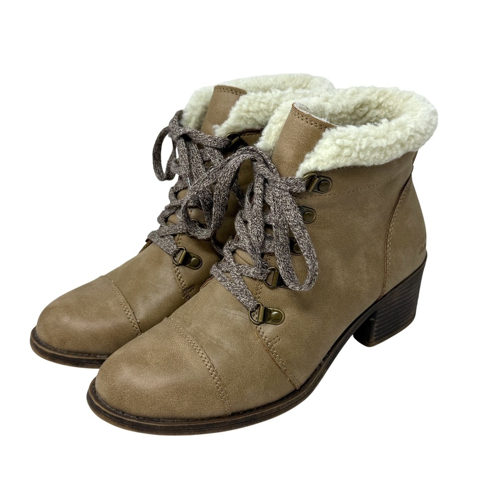 Billabong Women Speechless Tan Faux Leather Ankle Boot 8.5 Gorpcore Hipster READ